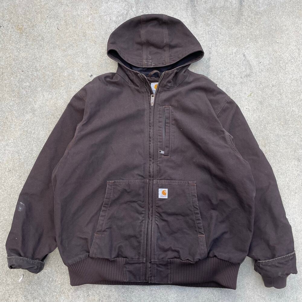 Carhartt Full Swing Active Jac Hooded Jacket Brown Duck Canvas Mens 2XL